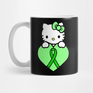 Cartoon cat awareness ribbon (green) Mug